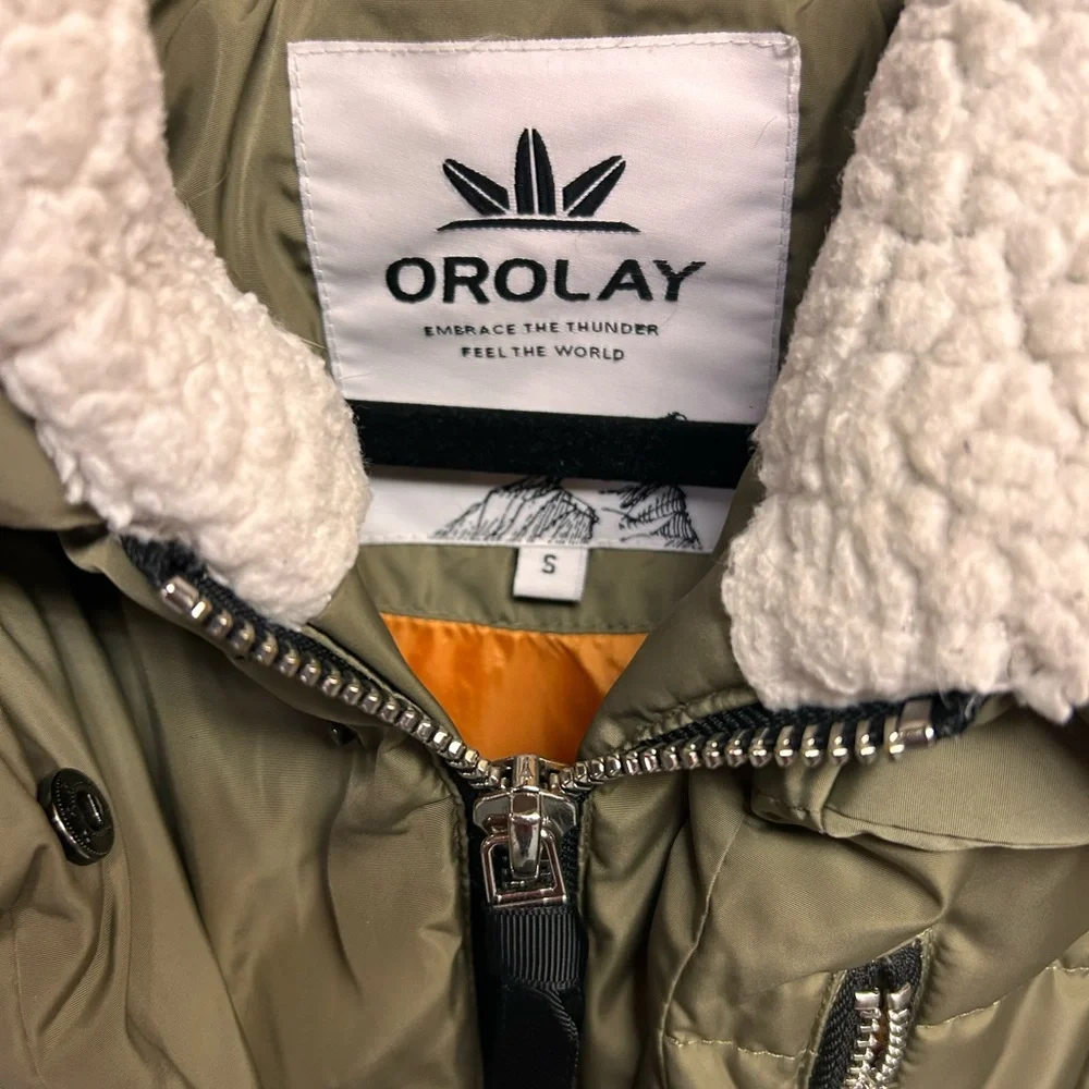 OROLAY Women's Olive Puffer Jacket with Sherpa Lined Hood - Picture 3 of 7
